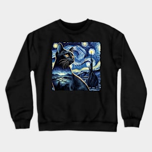 Bombay Starry Night Inspired - Artistic Cat Crewneck Sweatshirt